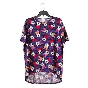 LuLaRoe Irma Top Women's Size XXS Purple Disney Minnie Mouse Short Sleeve Tunic